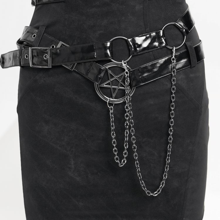 Bold Black Halter Dress with Chains and Buckles - image 9