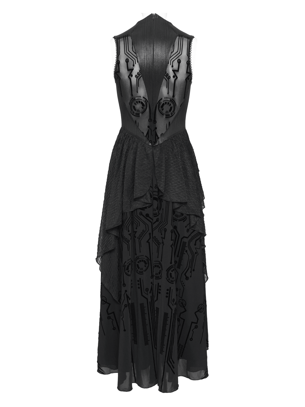 Bold Cyber Gothic Circuit Print Sleeveless Maxi Dress - image 6