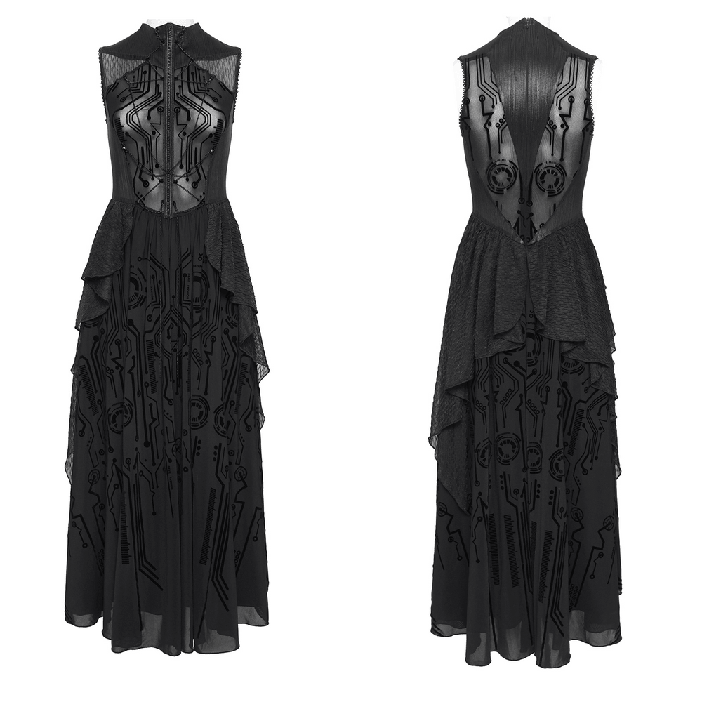 Bold Cyber Gothic Circuit Print Sleeveless Maxi Dress - image 3