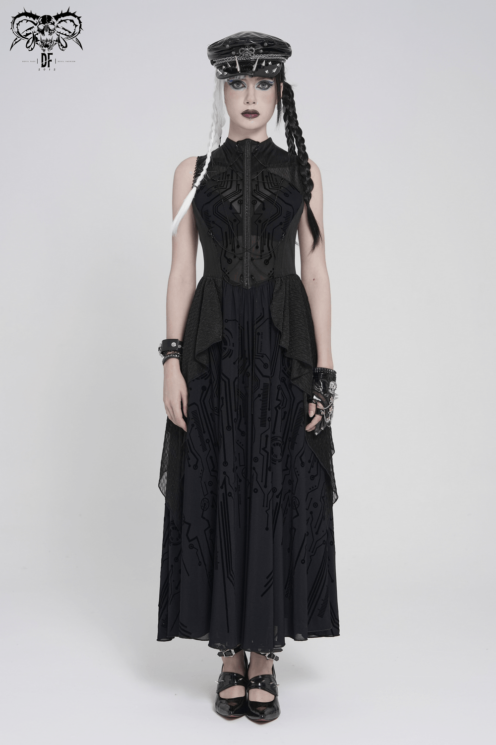 Bold Cyber Gothic Circuit Print Sleeveless Maxi Dress - image 14