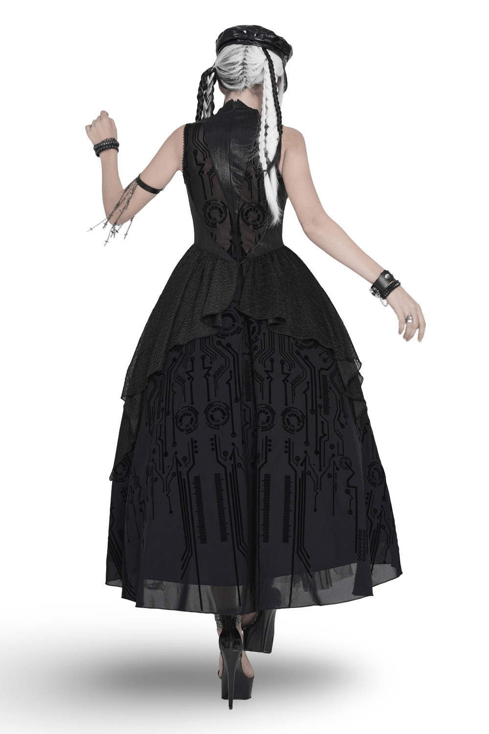 Bold Cyber Gothic Circuit Print Sleeveless Maxi Dress - image 2