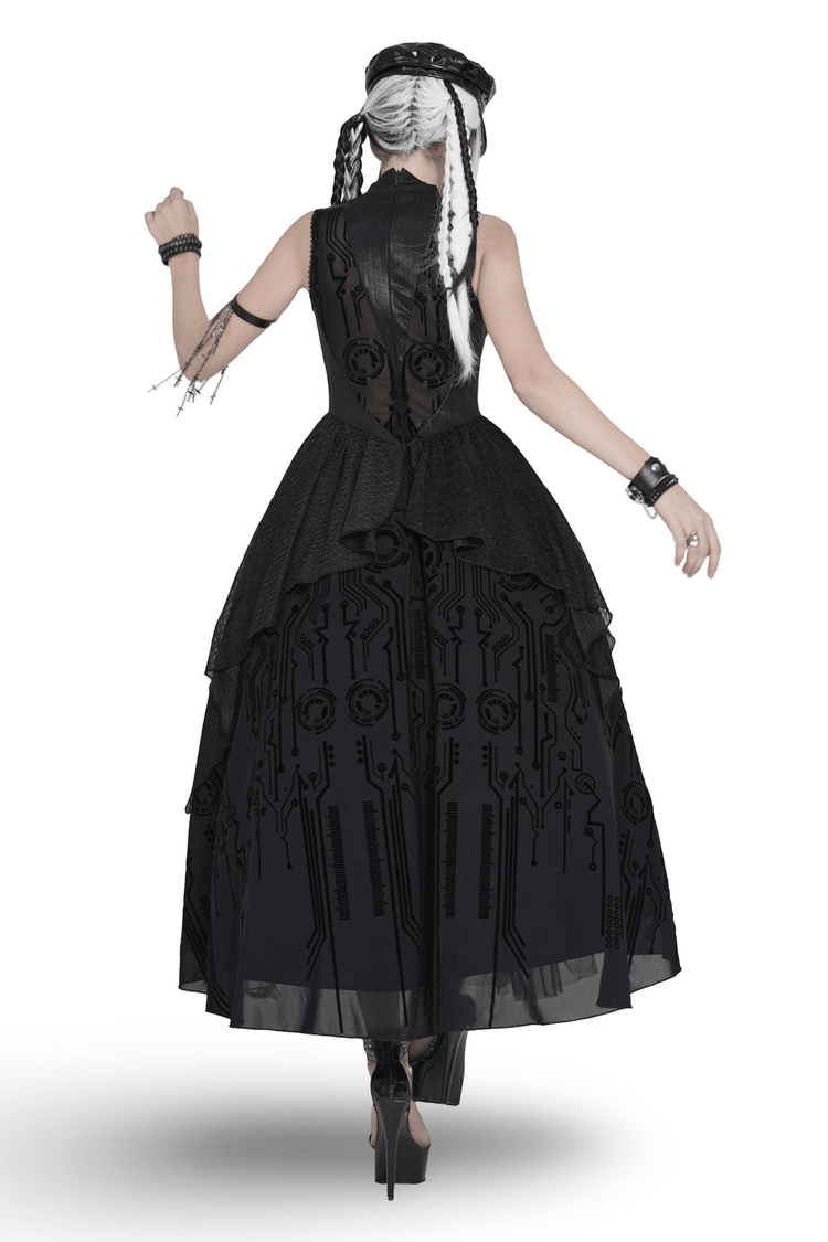 Bold Cyber Gothic Circuit Print Sleeveless Maxi Dress - image 2