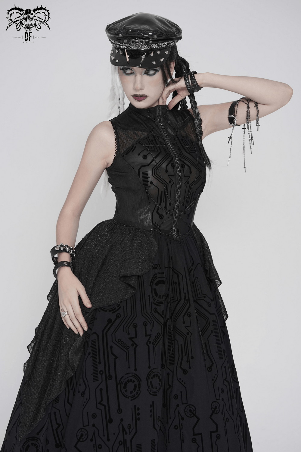 Bold Cyber Gothic Circuit Print Sleeveless Maxi Dress - image 13