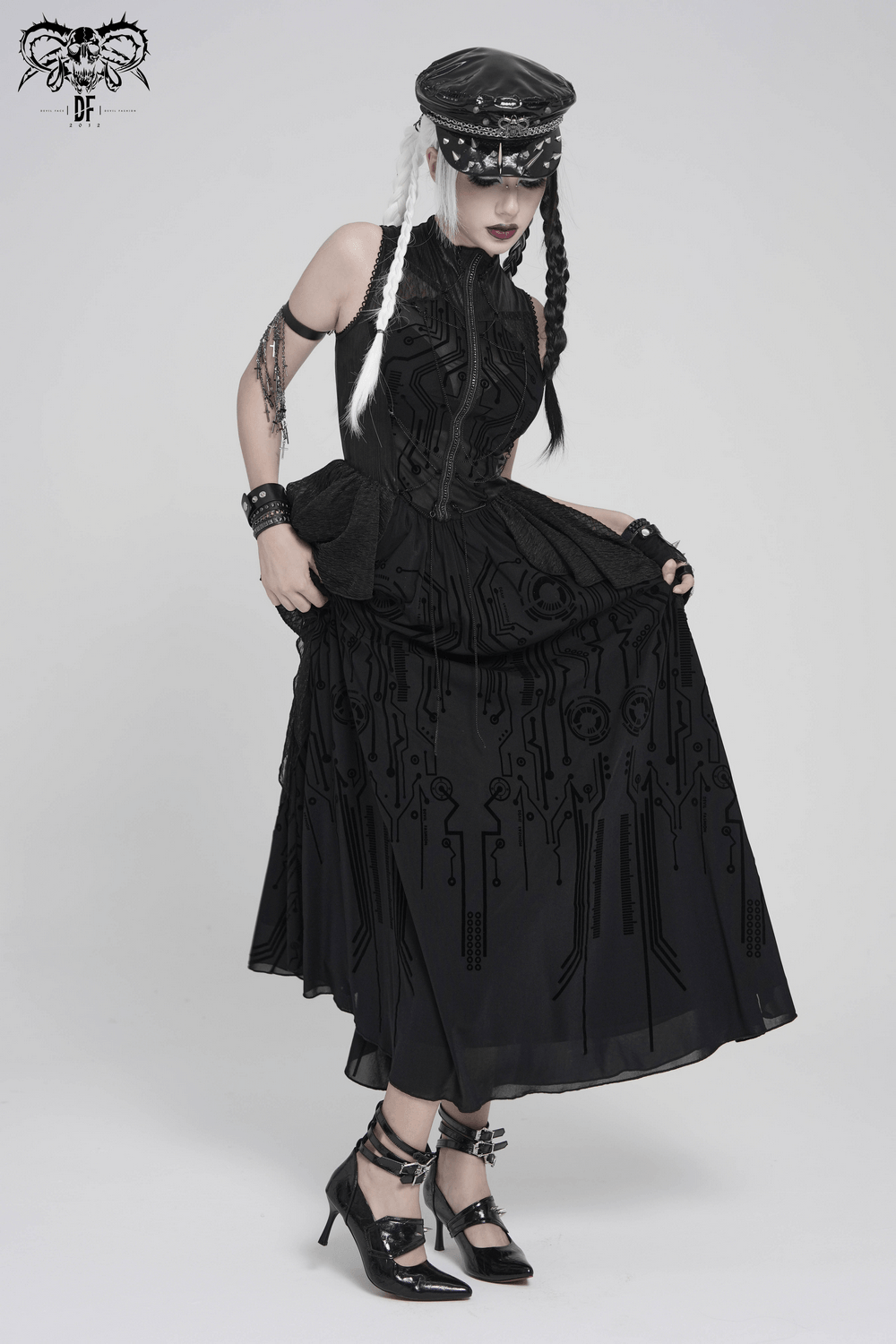 Bold Cyber Gothic Circuit Print Sleeveless Maxi Dress - image 16