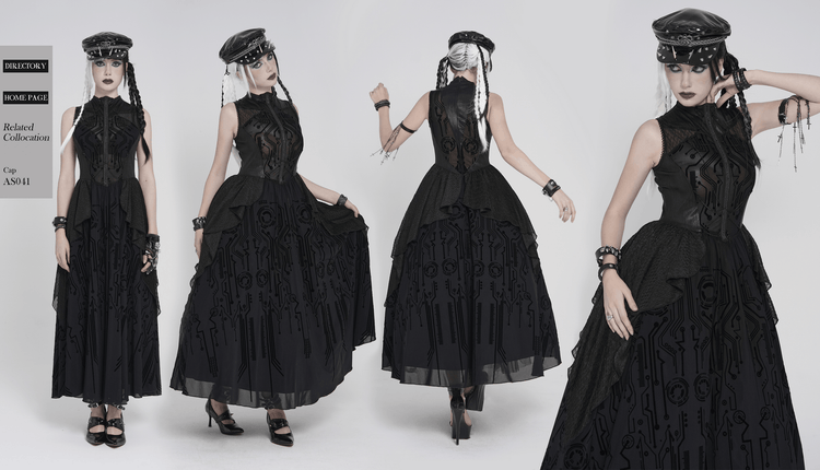 Bold Cyber Gothic Circuit Print Sleeveless Maxi Dress - image 19