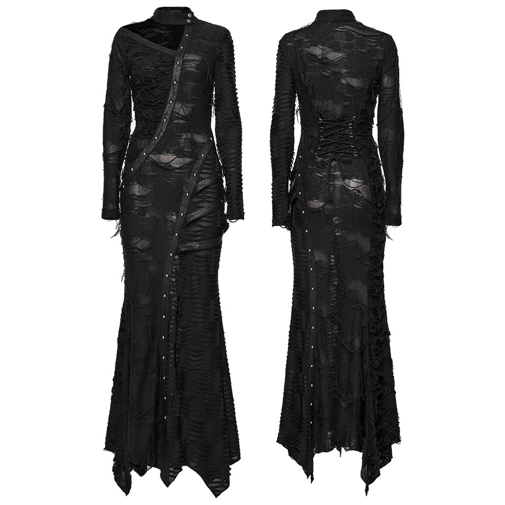 Bold Ragged Knit and Leather Long Asymmetric Dress - image 3