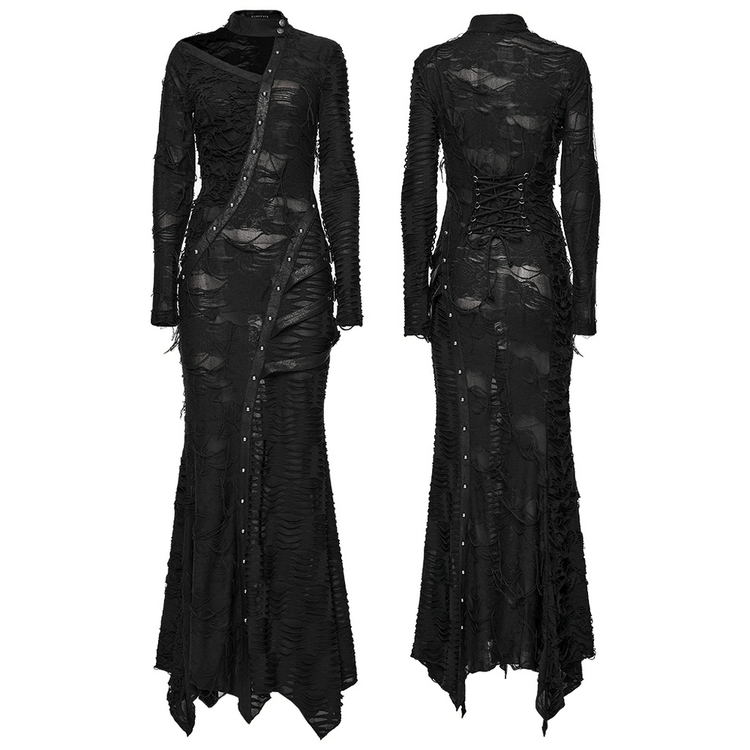 Bold Ragged Knit and Leather Long Asymmetric Dress - image 3
