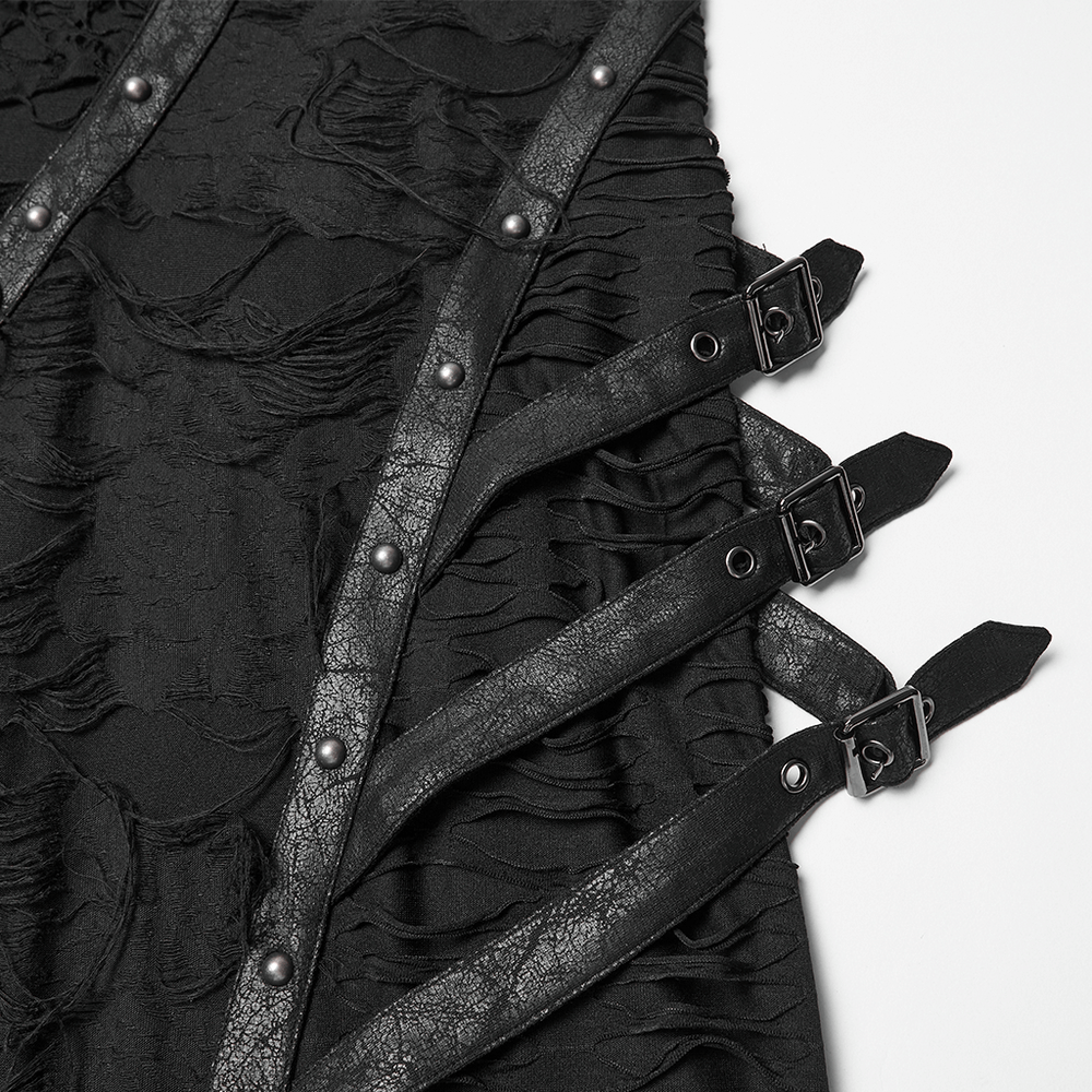 Bold Ragged Knit and Leather Long Asymmetric Dress - image 8