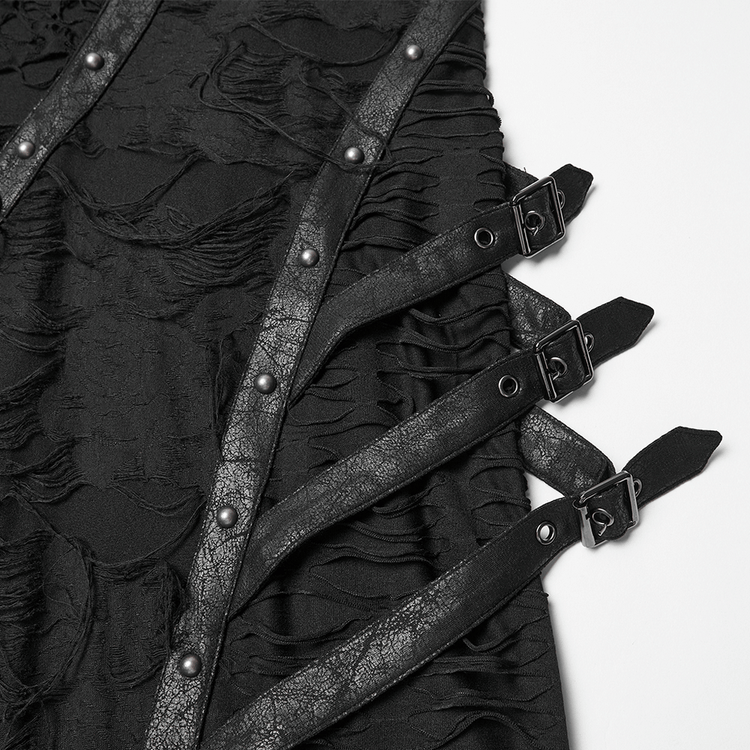Bold Ragged Knit and Leather Long Asymmetric Dress - image 8