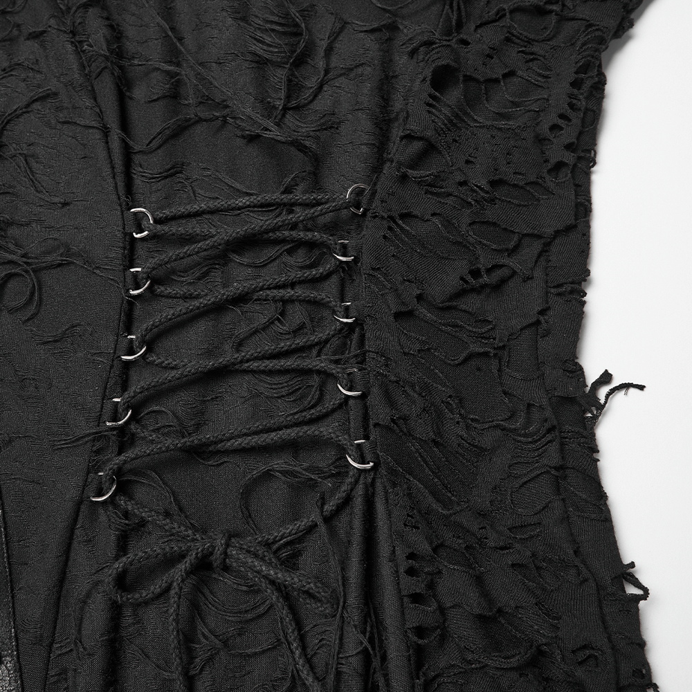 Bold Ragged Knit and Leather Long Asymmetric Dress - image 10