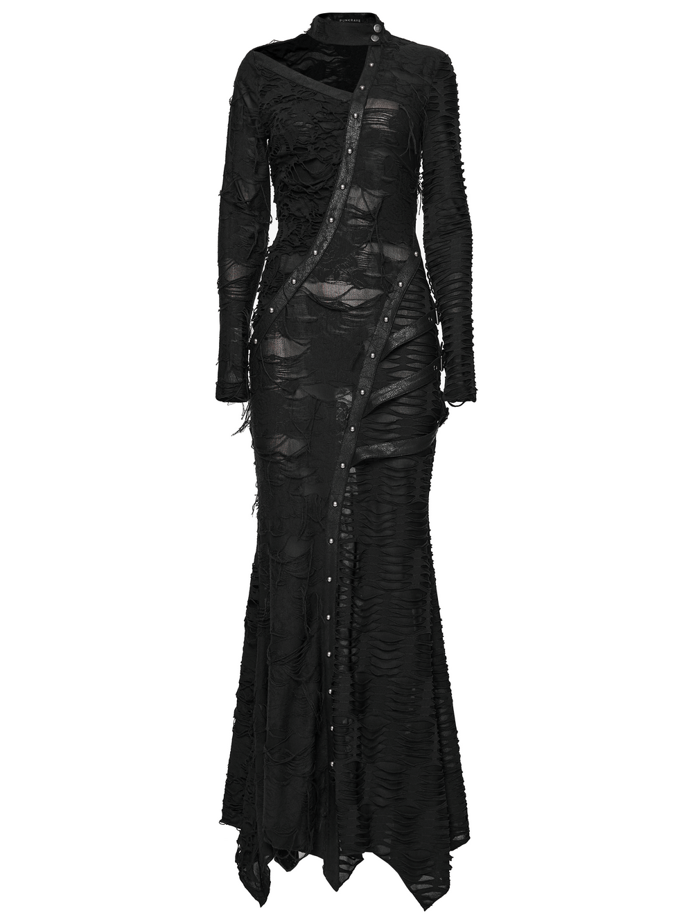 Bold Ragged Knit and Leather Long Asymmetric Dress - image 4