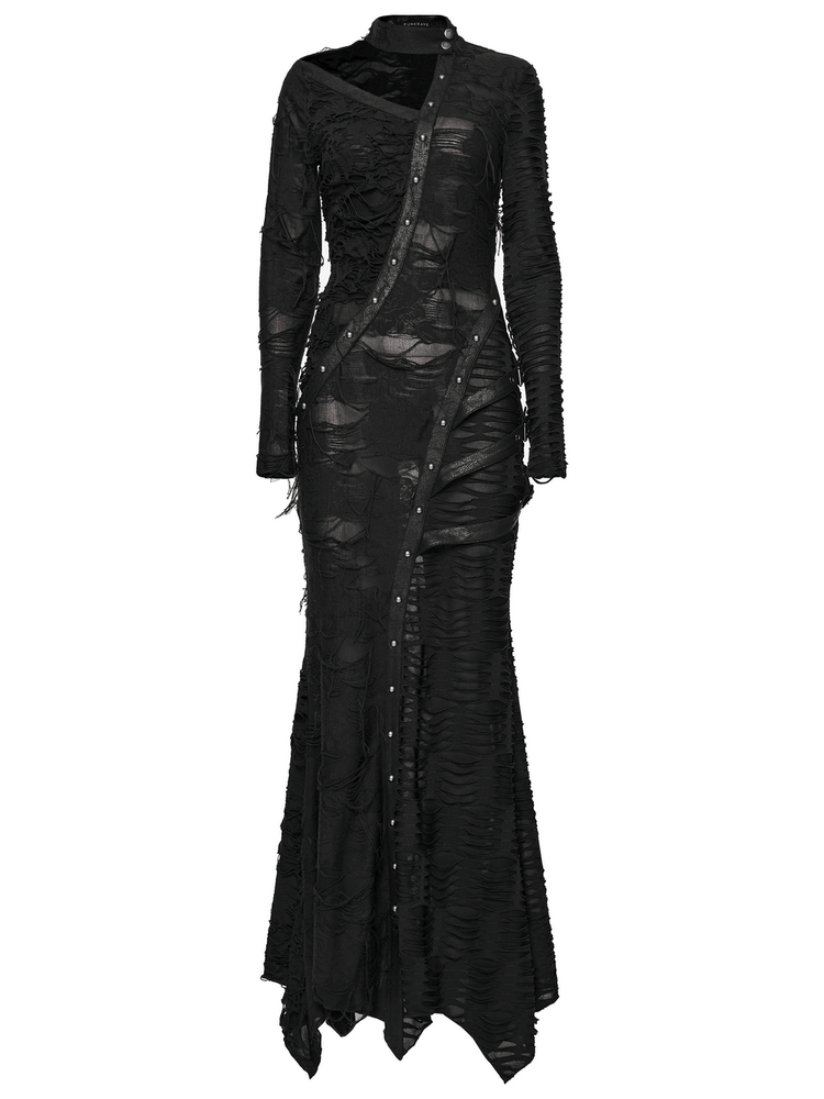 Bold Ragged Knit and Leather Long Asymmetric Dress - image 4
