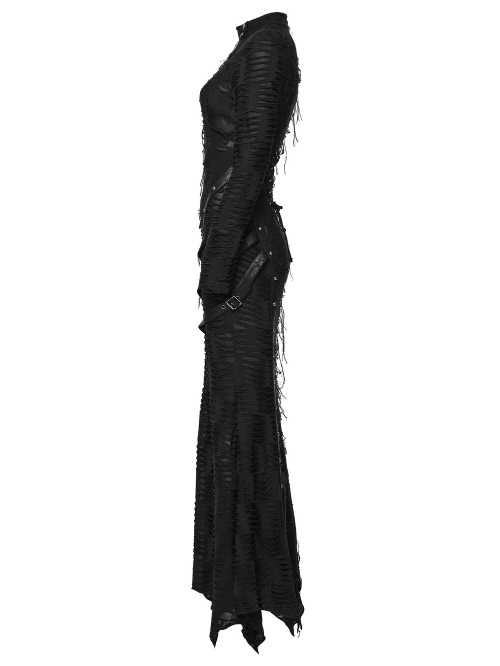 Bold Ragged Knit and Leather Long Asymmetric Dress - image 6