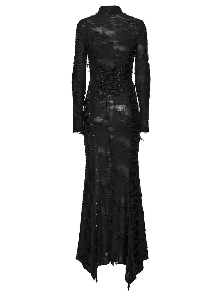 Bold Ragged Knit and Leather Long Asymmetric Dress - image 5