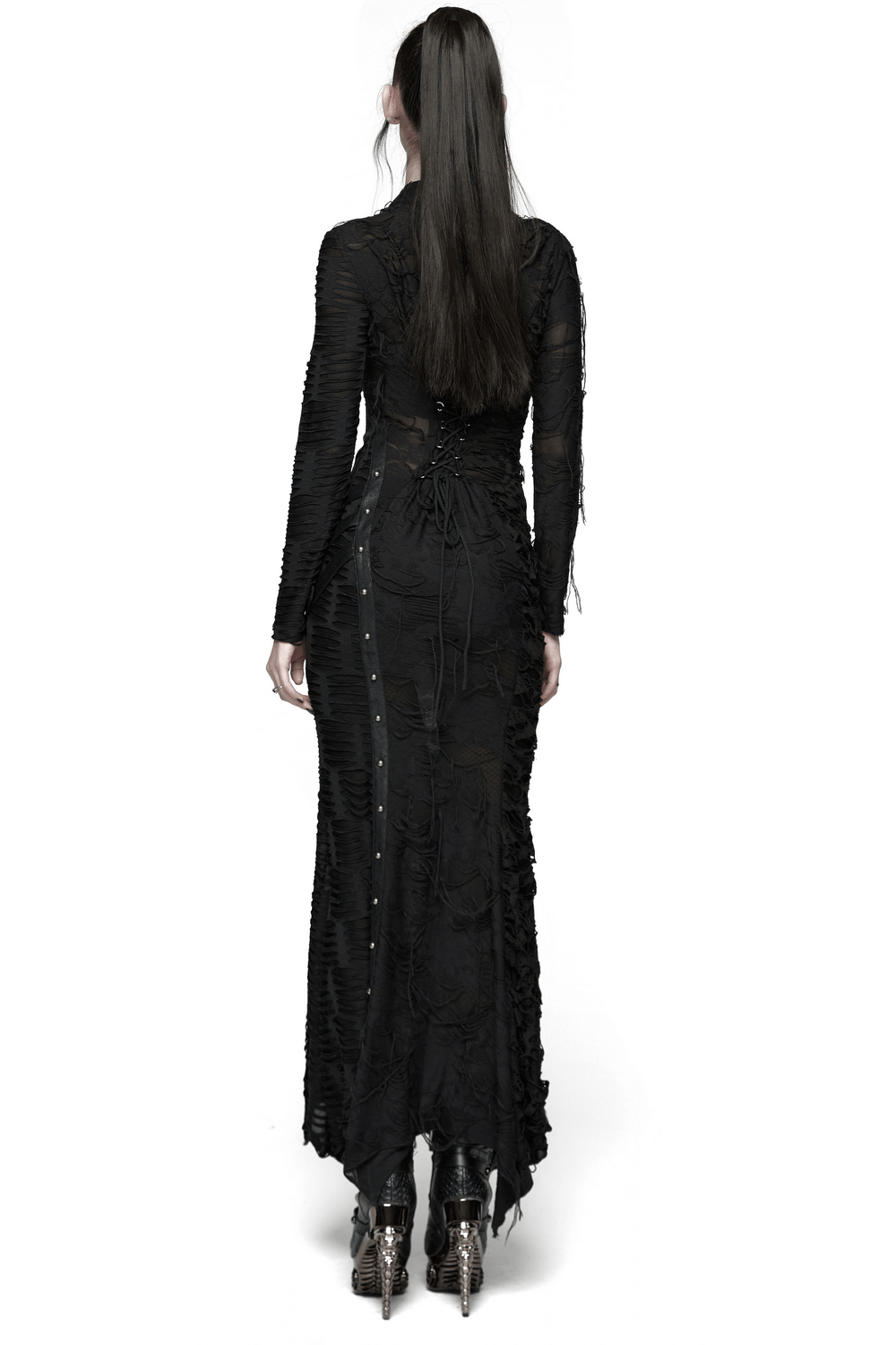 Bold Ragged Knit and Leather Long Asymmetric Dress - image 2