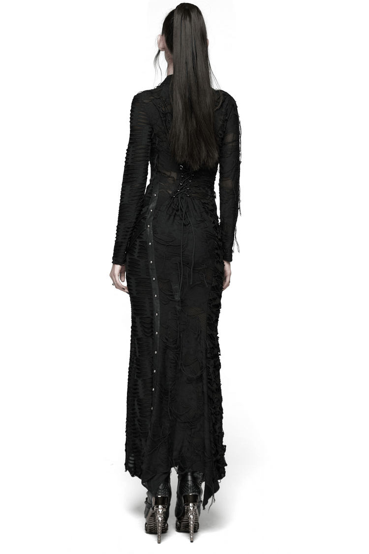 Bold Ragged Knit and Leather Long Asymmetric Dress - image 2