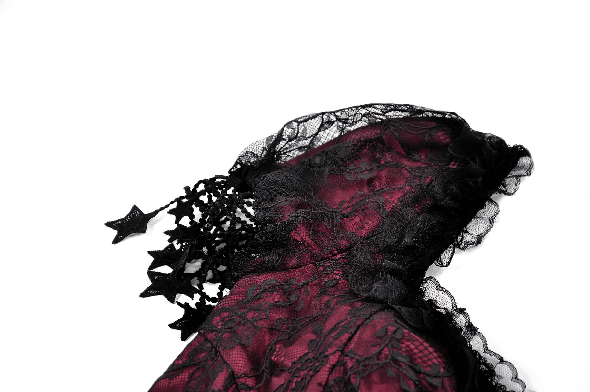 Burgundy Gothic Lace Corset Dress with Star Charm Sleeves - image 8