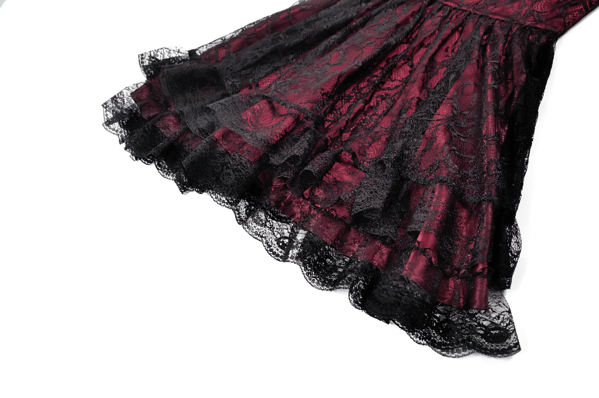 Burgundy Gothic Lace Corset Dress with Star Charm Sleeves - image 9