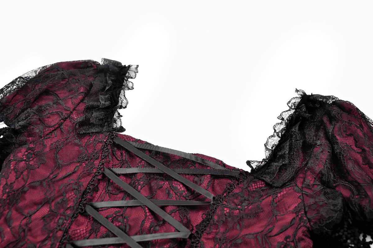 Burgundy Gothic Lace Corset Dress with Star Charm Sleeves - image 7