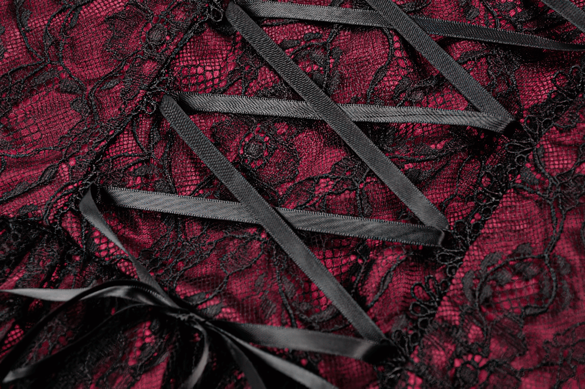 Burgundy Gothic Lace Corset Dress with Star Charm Sleeves - image 10
