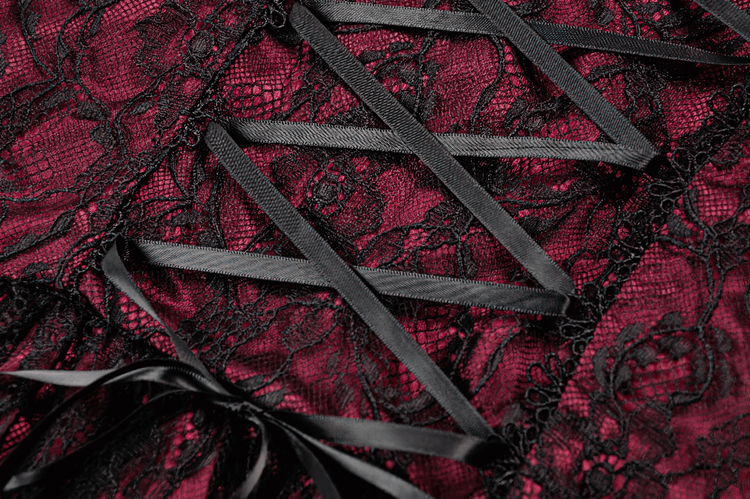 Burgundy Gothic Lace Corset Dress with Star Charm Sleeves - image 10