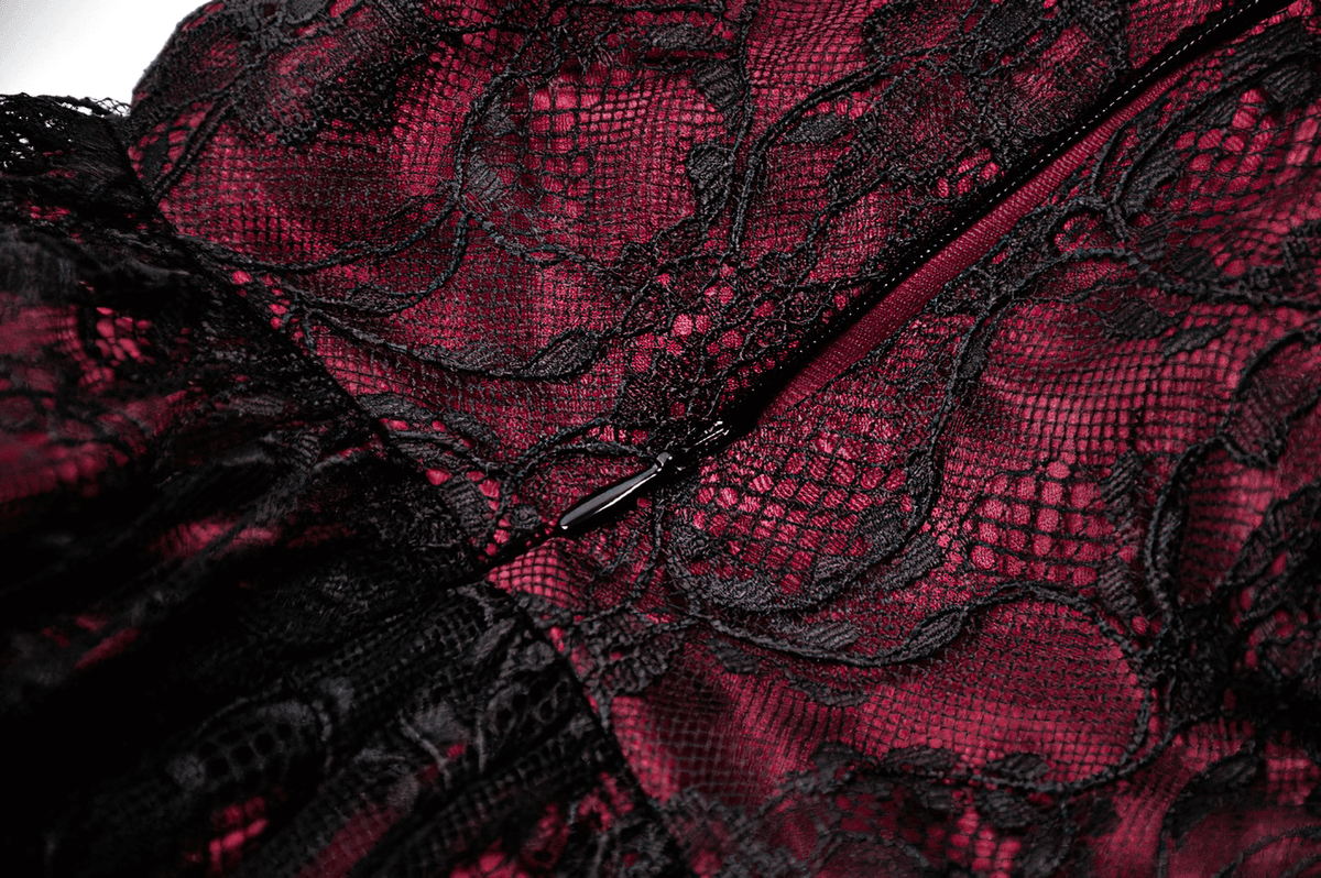 Burgundy Gothic Lace Corset Dress with Star Charm Sleeves - image 11