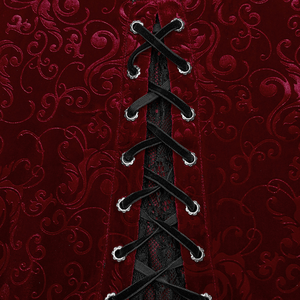Burgundy Lace Trimmed Off-Shoulder Velvet Gown - image 7