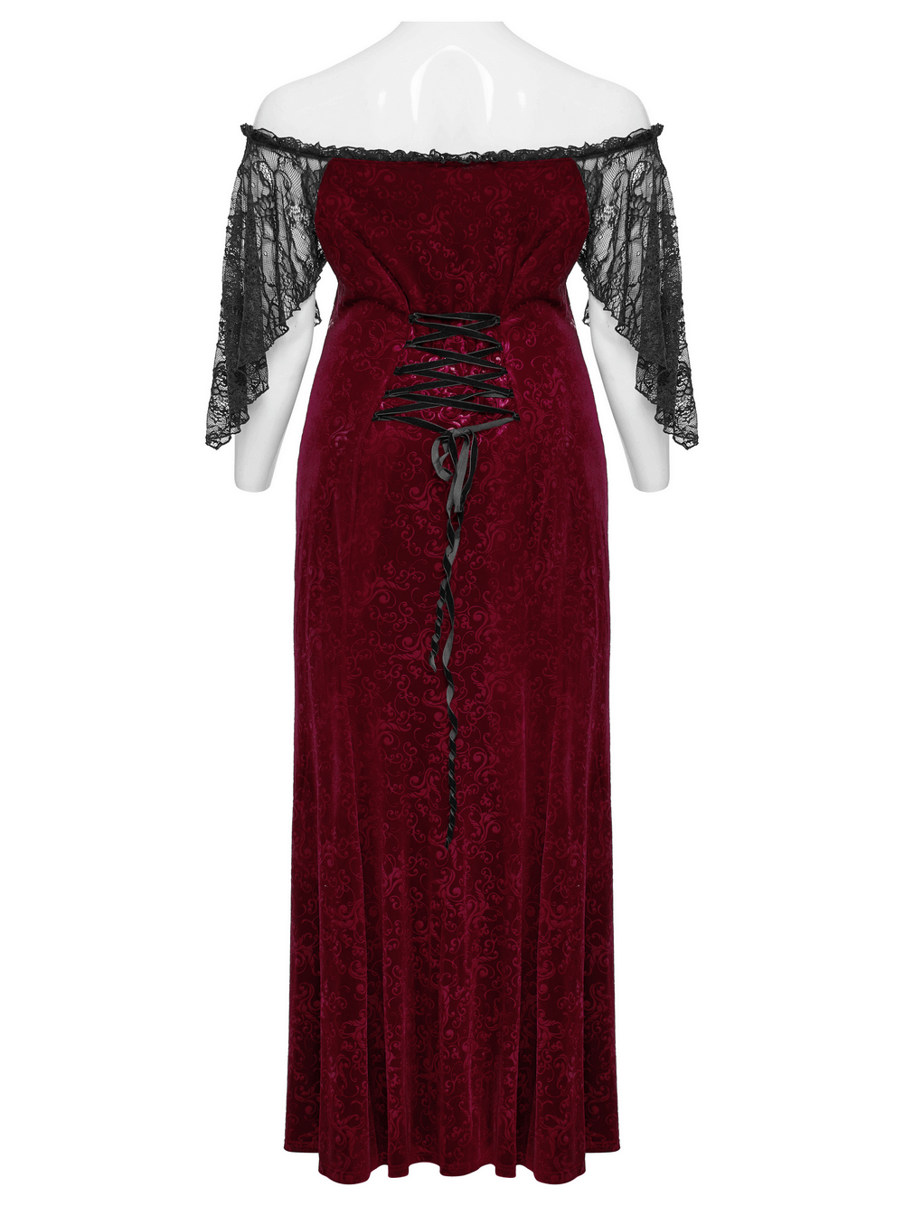Burgundy Lace Trimmed Off-Shoulder Velvet Gown - image 6