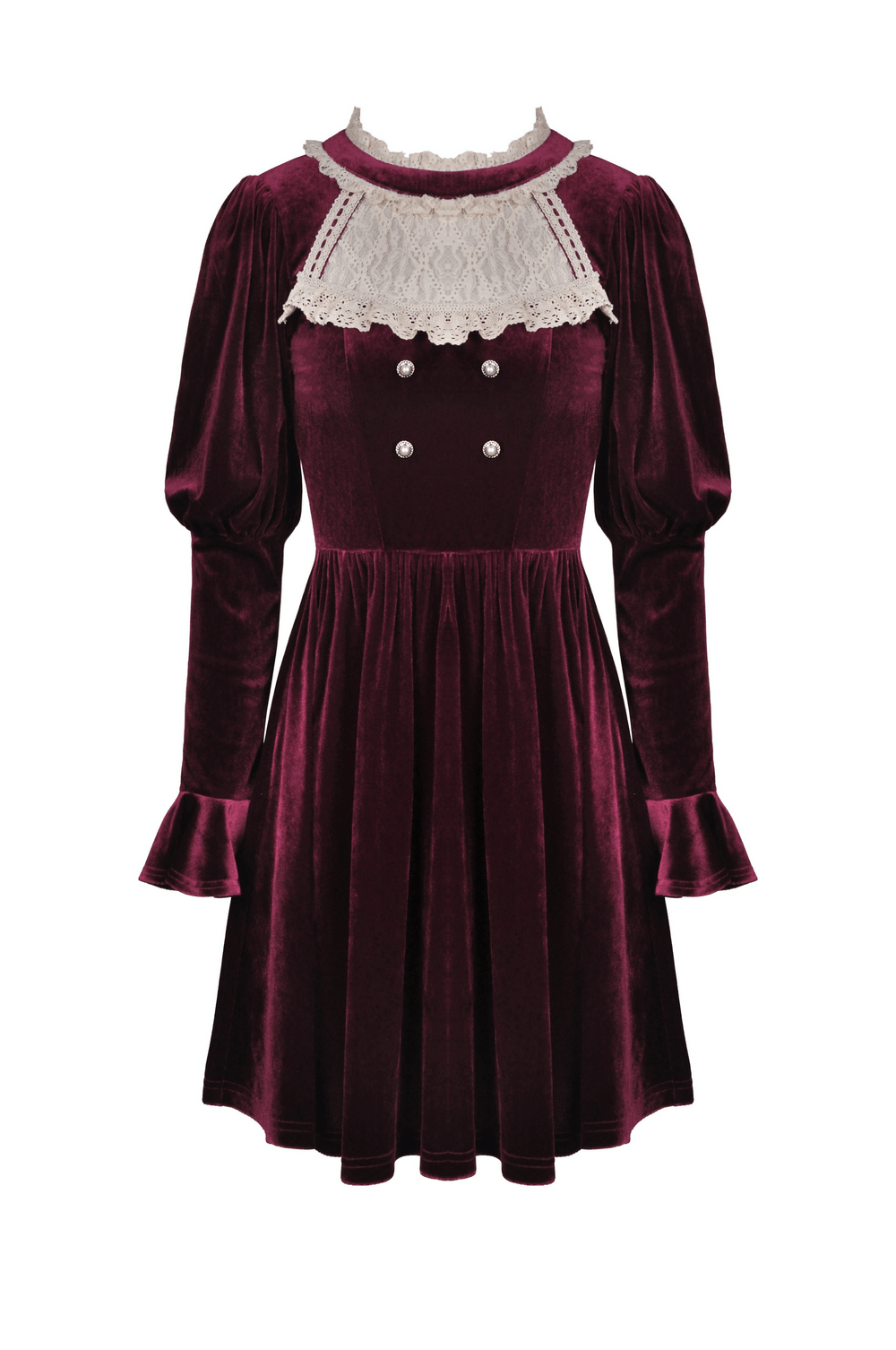 Burgundy Velvet Dress with Delicate Lace Accents - image 4