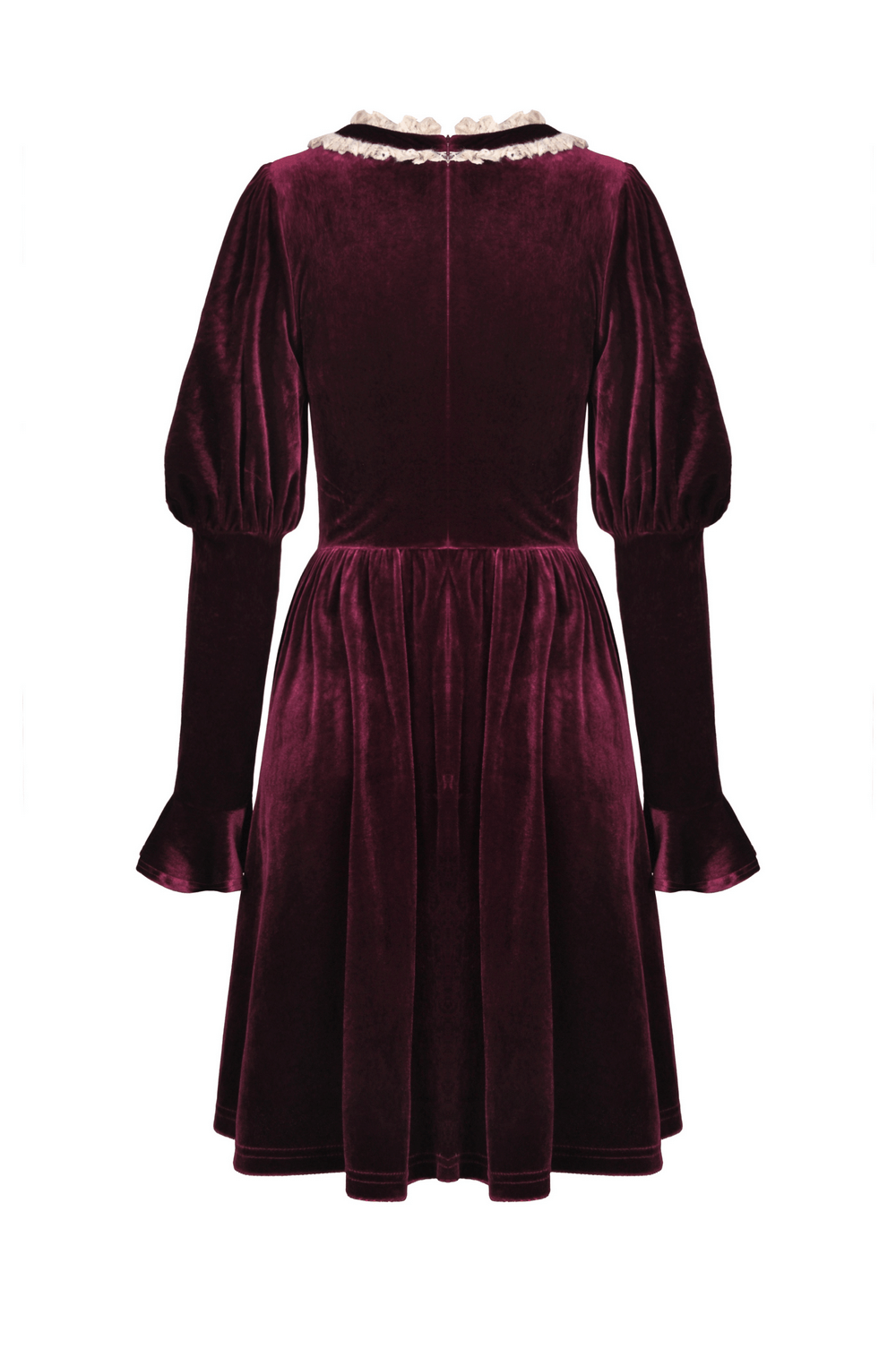 Burgundy Velvet Dress with Delicate Lace Accents - image 5