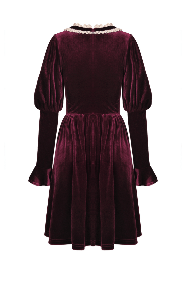 Burgundy Velvet Dress with Delicate Lace Accents - image 5