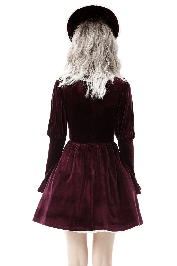 Burgundy Velvet Dress with Delicate Lace Accents - image 2