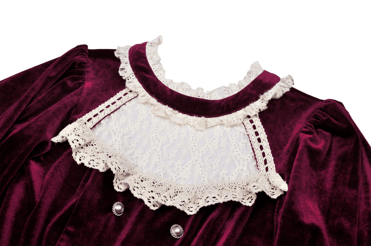 Burgundy Velvet Dress with Delicate Lace Accents - image 6