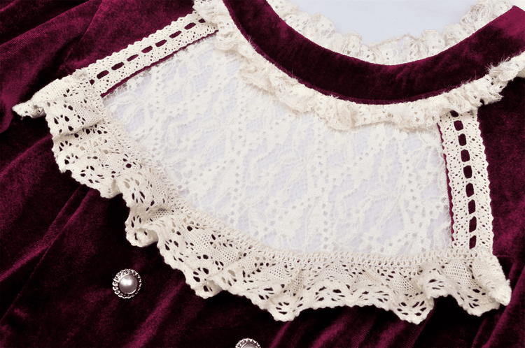 Burgundy Velvet Dress with Delicate Lace Accents - image 7