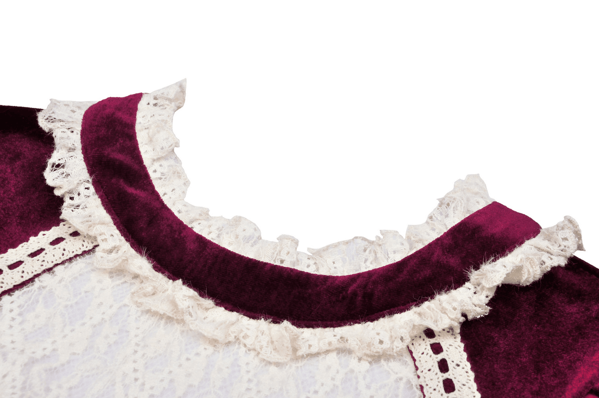 Burgundy Velvet Dress with Delicate Lace Accents - image 8