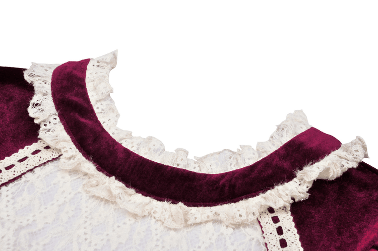 Burgundy Velvet Dress with Delicate Lace Accents - image 8
