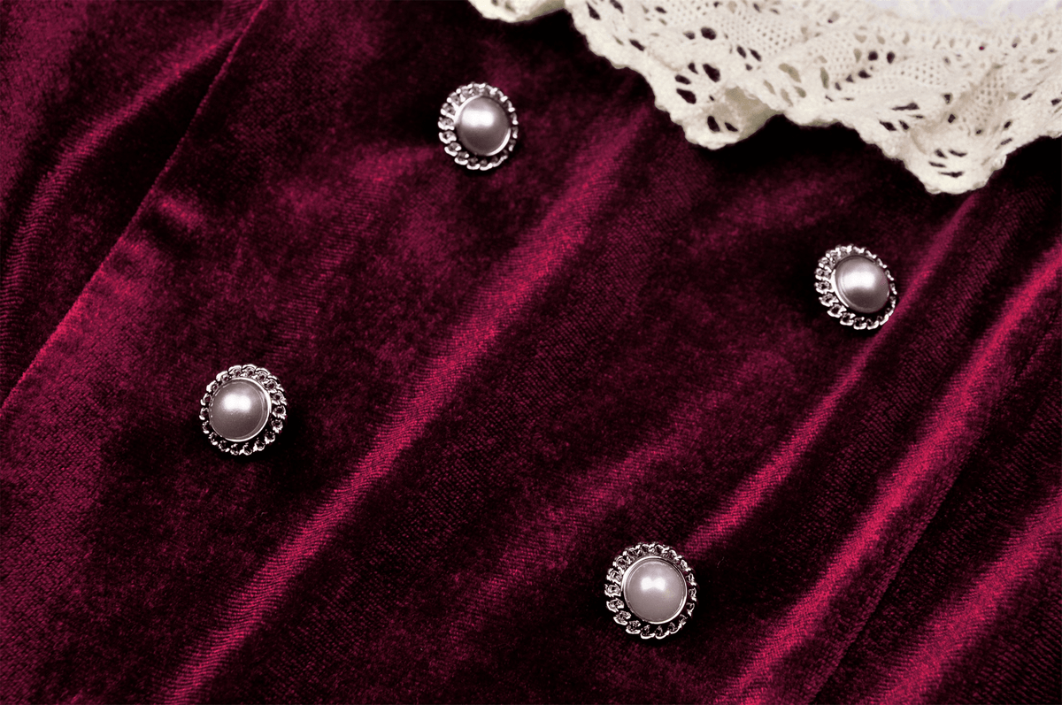 Burgundy Velvet Dress with Delicate Lace Accents - image 9