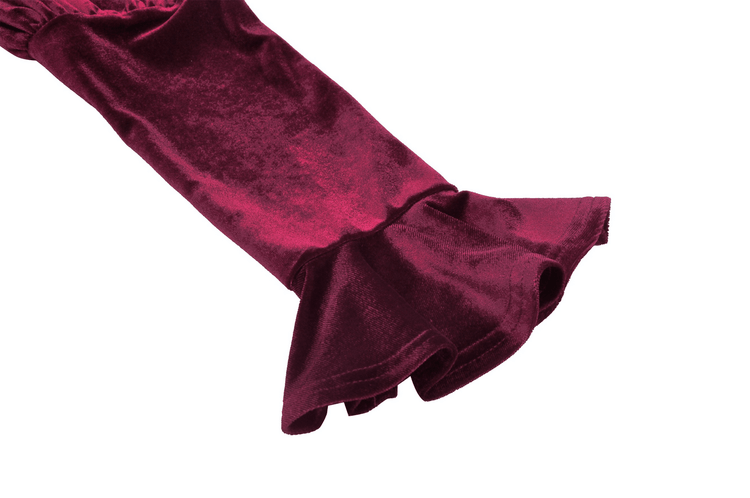 Burgundy Velvet Dress with Delicate Lace Accents - image 10