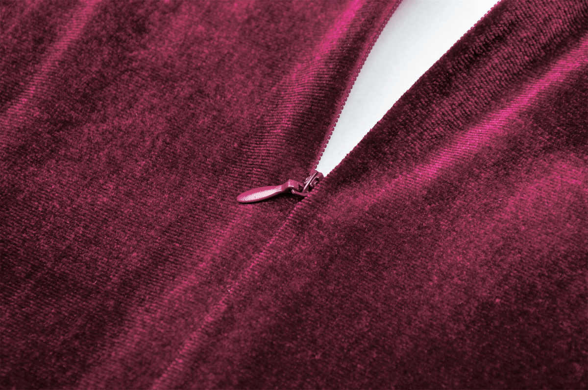 Burgundy Velvet Dress with Delicate Lace Accents - image 11