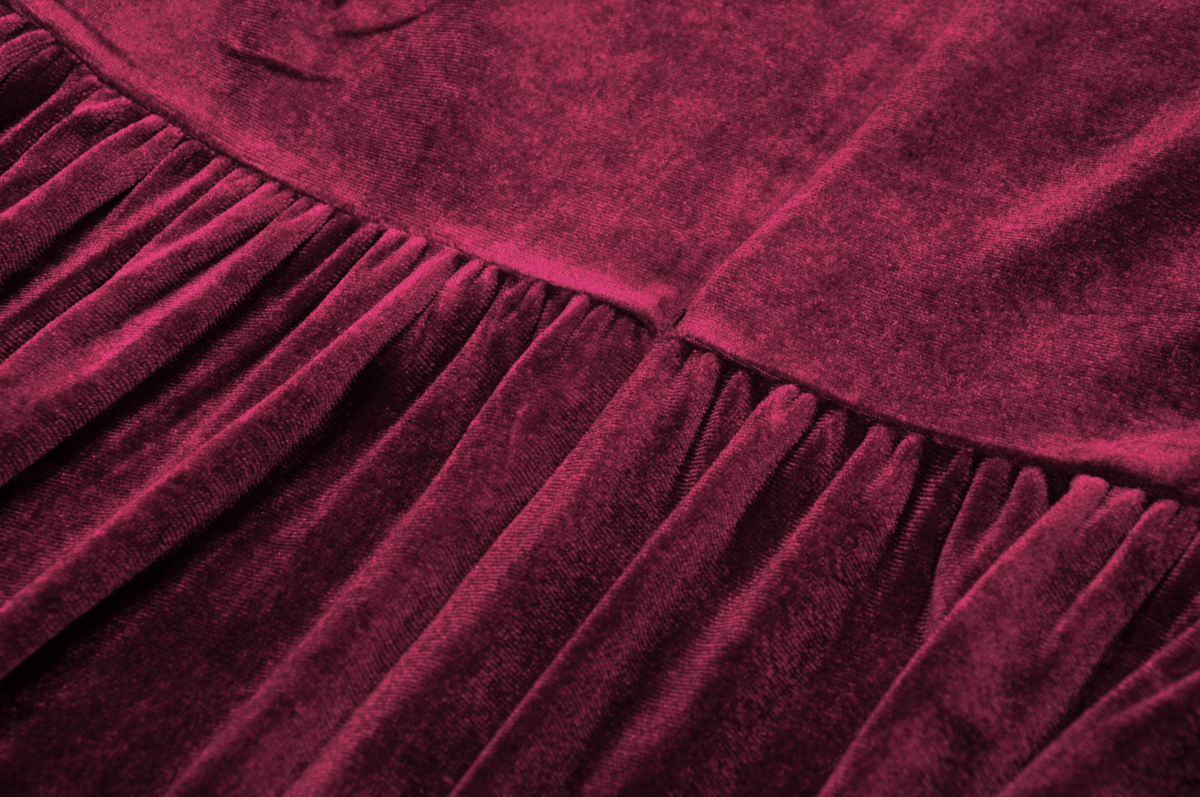 Burgundy Velvet Dress with Delicate Lace Accents - image 12