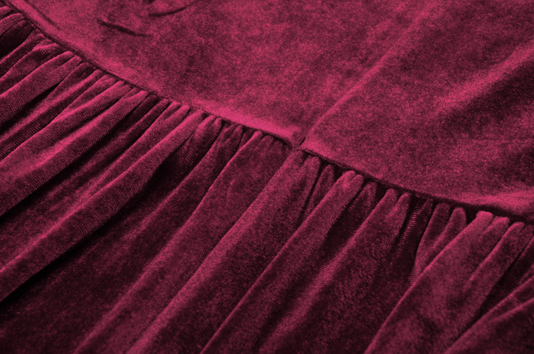 Burgundy Velvet Dress with Delicate Lace Accents - image 12