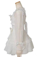 Sweet Square Collar Long Sleeves Lace Ruffle Bowknot Stitching Lace-Up Japanese Plus Size Lolita Dress 3 Colors - Product - 4