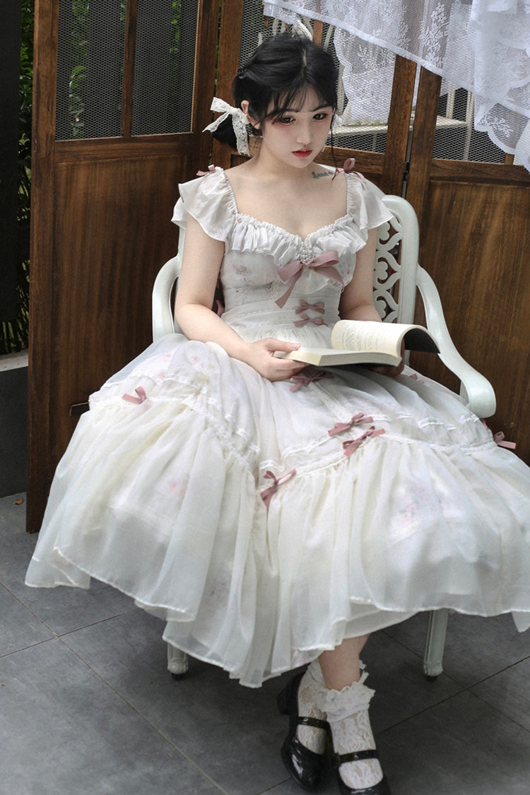 Rose Elegant Short Sleeves Print Ruffle Bowknot Sweet Plus Size Lolita Dress 2 Colors - Product - 7