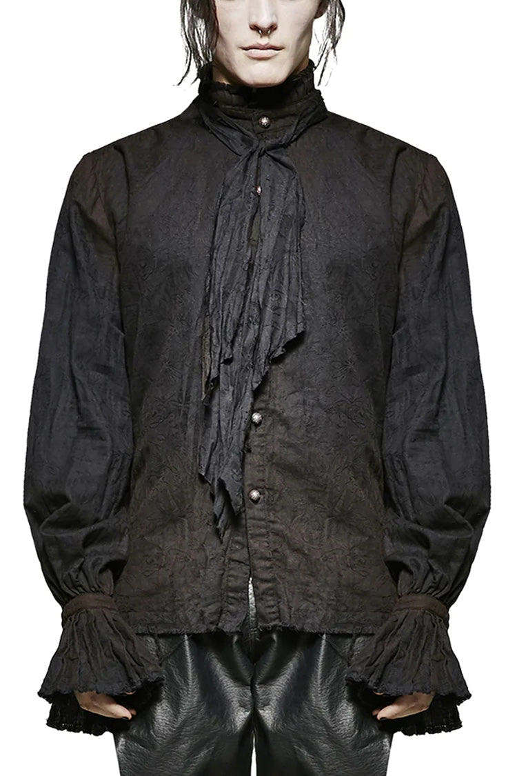 Black Long Lantern Sleeves Retro Metal Button Mens Steampunk Tie Shirt - Black - 1