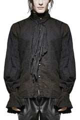 Black Long Lantern Sleeves Retro Metal Button Mens Steampunk Tie Shirt - Black - 1