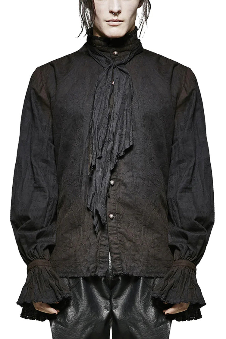 Black Long Lantern Sleeves Retro Metal Button Mens Steampunk Tie Shirt - Black - 1