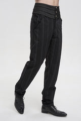 Black Retro Mid High Waist Micro Elastic Striped Woven Stitching Three Dimensional Jacquard Men's Gothic Trousers - Product - 2