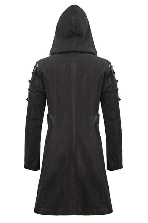 Brown Hooded Denim Tattered Long Mens Punk Coat - Product - 7