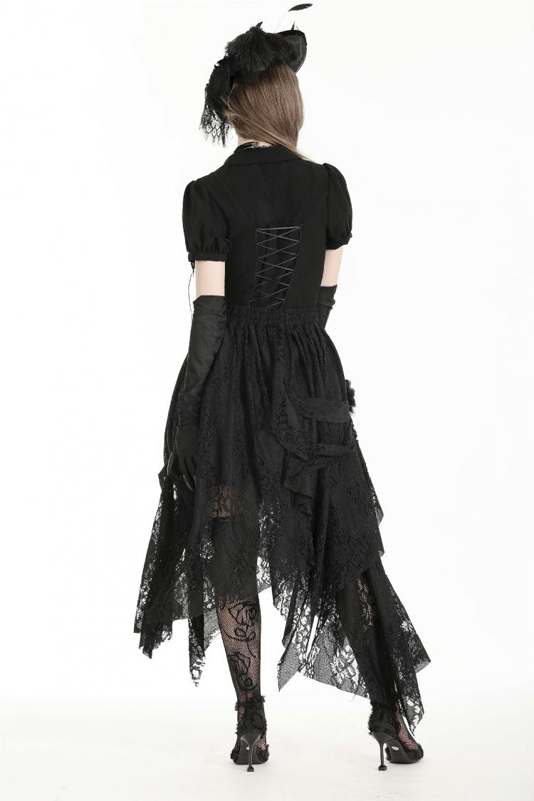Black Women's Gothic Lace Irregular Distressed Hanky‑Hem Skirt - Product - 4
