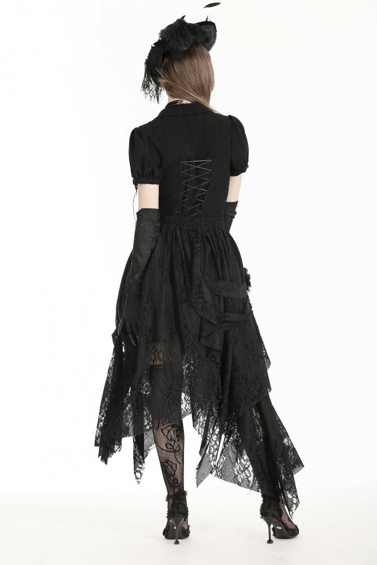 Black Women's Gothic Lace Irregular Distressed Hanky‑Hem Skirt - Product - 4